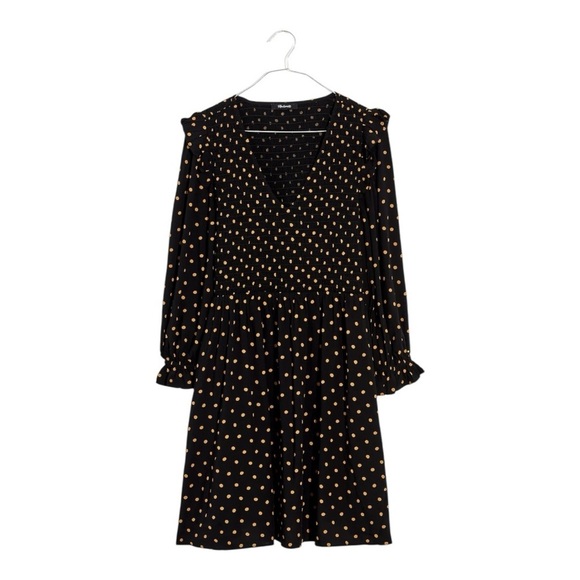 Madewell Lucie V-Neck Smocked Mini Dress in True Black Oval Dot. Size Medium. - Picture 10 of 10
